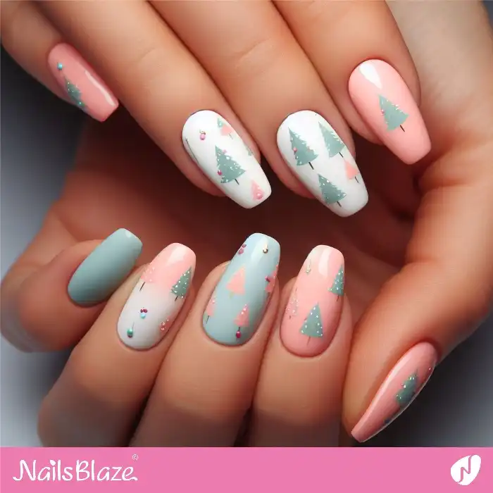 Minimal Pastel Christmas Trees Nails | Winter - NB1282